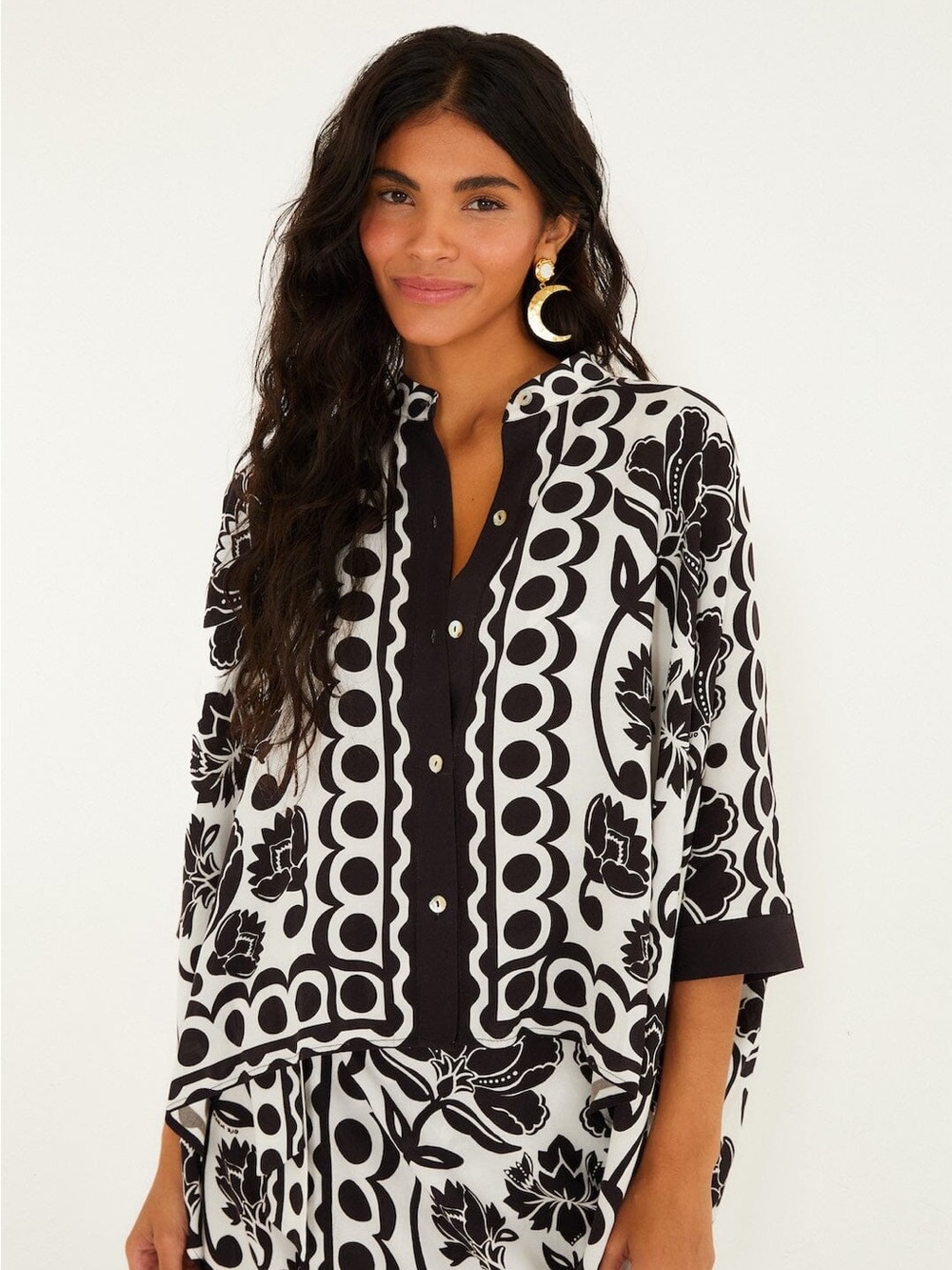 Farm Rio Off-White Floral Arabesque Buttoned Shirt